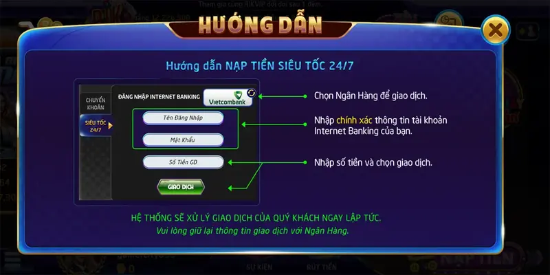 Hướng dẫn nạp tiền - rút tiền tài khoản rikvip